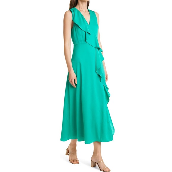 🔥🔥🔥NEW Ted Baker London Ruffle Detail Stretch Satin Midi Dress - Picture 3 of 6